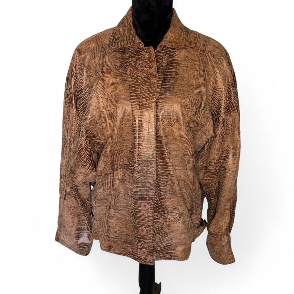 Vintage Begedor Italia Brown Patterned Leather Women’s Jacket Size 10